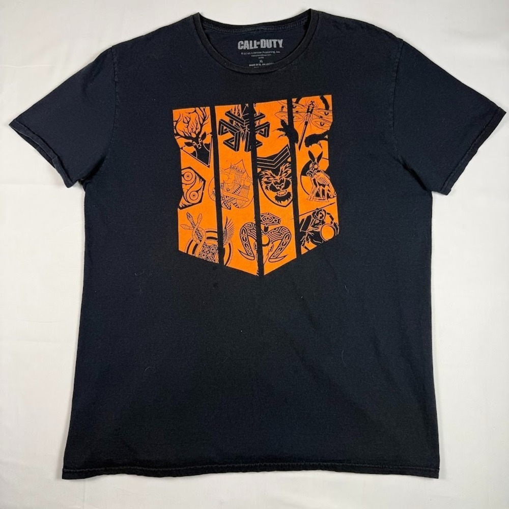 Call of Duty Black Ops 4 Shirt Mens XL Black Orange Video Game Graphic